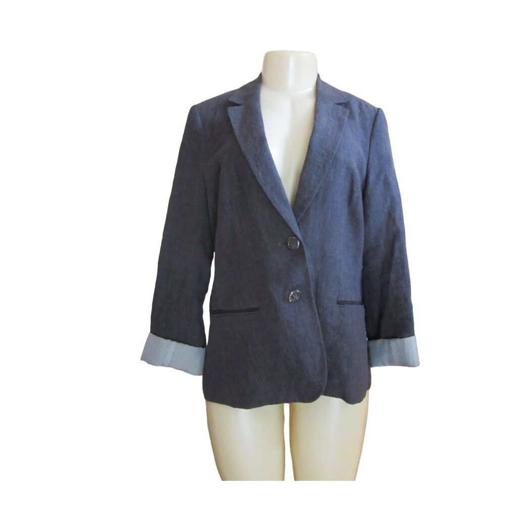 Lafayette 148 Gray Cuffed Linen Single Breasted Jacket in Size 6